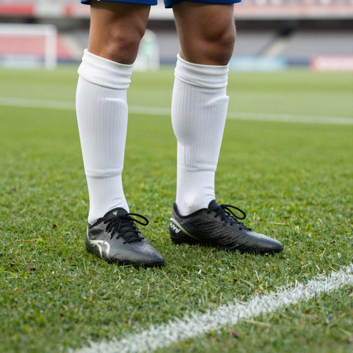 Chaussettes de football blanches hautes sur un terrain